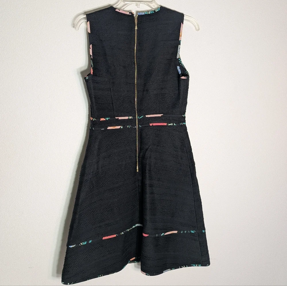 Kate Spade Womens Dress Black Blossom Trim Tweed Floral Sleeveless Fit‎ Flare 4